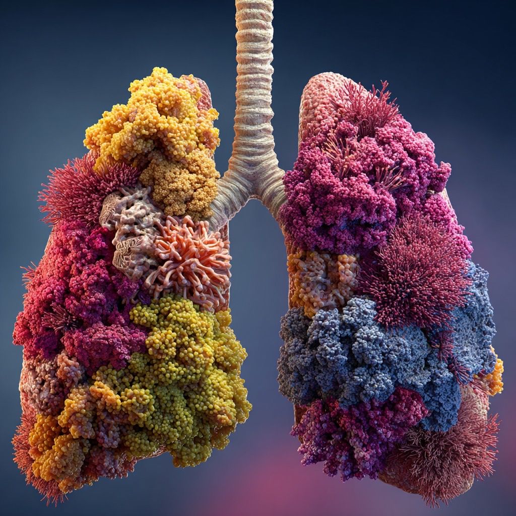 3D rendering of human lungs showing cancer treatment